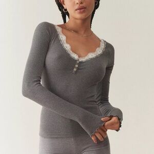 Urban Outfitters Gray Lace Trim Top
